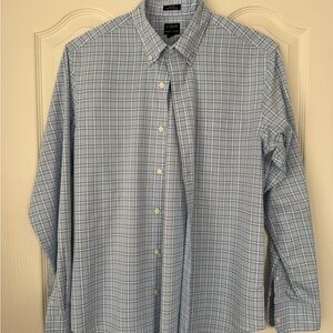 J Crew Men's Blue Checkered Untucked Button-Down Shirt